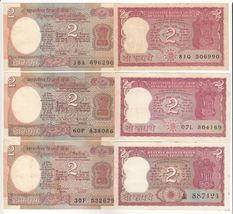 India, 2 Rupees Set 6, All Different Sign Old Issues Banknotes-
show ori... - $8.70
