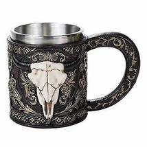 Country Western Wild Buffalo Bison Horned Skull 11oz Drinking Vessel Tan... - $26.99
