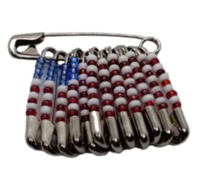 US Flag Patriotic Seed Bead Safety Pin Brooch Americana Appreciation - £5.31 GBP