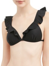 No Boundaries Juniors Swimsuit Top Small (3-5) Black Triangle Ruffle Tie - £8.08 GBP