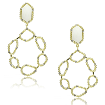 LO3693 - Gold &amp; Brush Brass Earrings with Synthetic Synthetic Stone in W... - $21.49