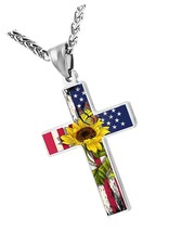 American Flag Cross Pendant Necklace Patriotic Prayer - £44.63 GBP