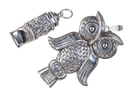 2 Vintage Sterling silver whistle pendants Reed &amp; Barton Owl and other - £138.31 GBP