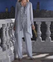 Mother of Bride Groom Church Women&#39;s Wedding beaded 3PC duster pant suit size M - £152.90 GBP