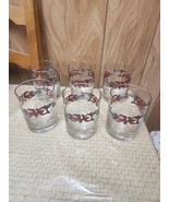 Set of 6 Christmas 12 oz Bar Cocktail Juice Glasses In Ribbons &amp; Holly - $40.92 CAD