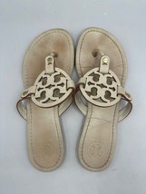 Tory Burch Miller White Leather Logo Flat Thong Sandals Women&#39;s 7.5 - $70.50