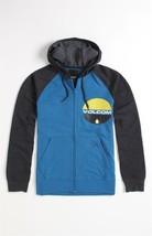 MENS GUYS VOLCOM STONE ZIP-UP HOODIE FLEECE BLACK/BLUE CIRCLE LOGO NEW $60 - £37.23 GBP