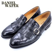 Fashion Men&#39;s Loafers Men New Dress Leather Shoes Wedding Black Red Stones Print - £104.56 GBP