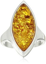 Amazon Collection Sterling Silver 925 Honey Amber Marquise Shaped Ring Size 6 - $41.97