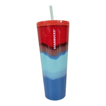 Starbucks 2021 Summer Drip Dye Red Blue Wave Tumbler Summer 24 Oz - £15.49 GBP