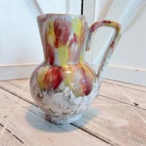 Italy Pottery Small Drip Glaze Pitcher Vase 4.24&quot; Tall W/Handle - $8.01