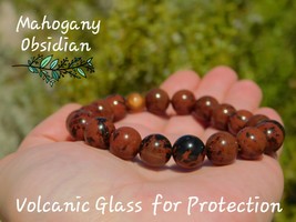 Mahogany Obsidian 10mm Beaded Bracelet Natural Volcanic Glass for Protection  - £16.06 GBP+