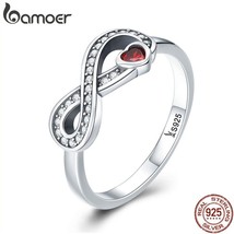 100% 925 Sterling Silver Love Forever Heart Clear CZ Finger Ring for Women Weddi - £18.73 GBP