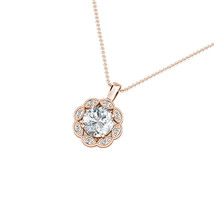 1.79CT Created Diamond 14K Rose Gold Flower Migraine Halo Pendant Neckla... - £212.10 GBP