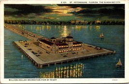 Million Dollar Recreation Pier By Night St Petersburg Florida Postcard - £7.86 GBP