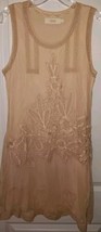 CANDELA Mesh Lace Overlay Dress Ladies Sz. M Taupe Beige, Lined, BOHO - $37.15