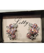 Letty silvertone  pink and diamond rhinestone clip on earrings - £19.54 GBP