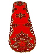 Pine Tree Candle and Poinsettia Cutwork Table Runner 15x68 inches Red - €12,73 EUR