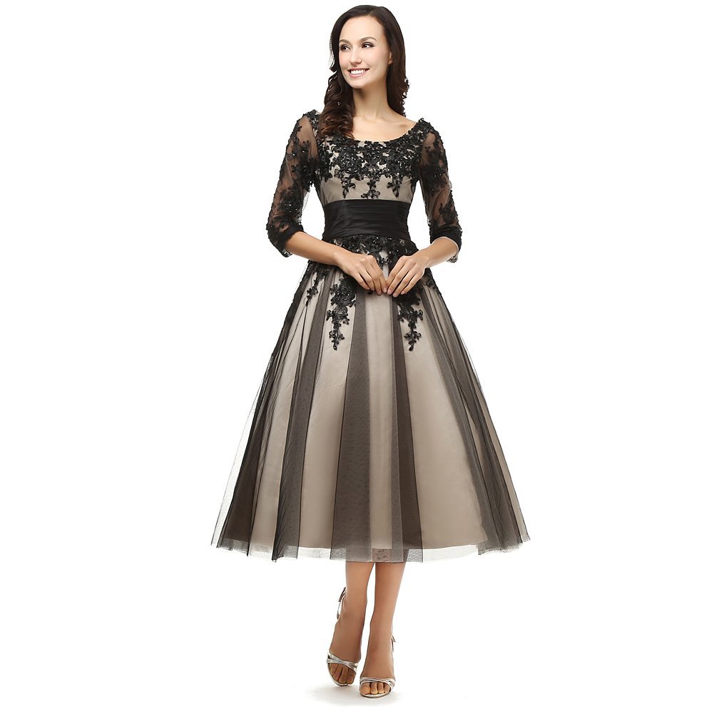 Kivary? Women's Sheer Vintage 1/2 Half Sleeves Short Champagne and Black Mother