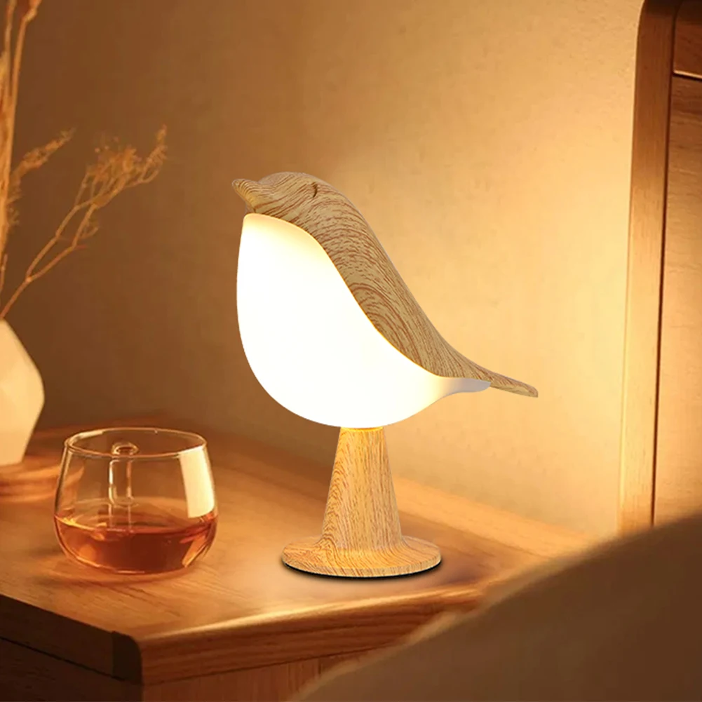 Pie led bedside lamp small cordless wooden bird night light touch control bedroom table thumb200