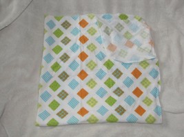 Luvable Friends Baby Blanket Orange Green Blue Square White Cotton Flannel - £11.86 GBP