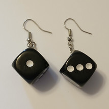 Women&#39;s 3D Lucky Dice Charm Funky Black Cube Dangle Drop Earrings - $5.94