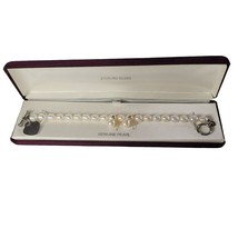 Genuine Pearl Bracelet Sterling Silver 7 Inch Toggle Closure Earrings Set VIntag - £28.51 GBP