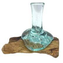 Molton Glass Flower Vase On Wood - Small - $15.99