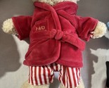 FAO Schwartz Teddy Bear Red Robe stripped Pajamas PJs Plush Stuffed - £9.73 GBP