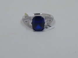 Blue CZ and White CZ Ring, Sterling Silver - £19.96 GBP