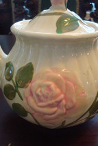 Ceramic teapot decorated with pink roses and green leaves - £34.79 GBP