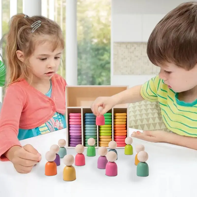 Wooden Color Sorting Stacking Rings Color Sorting Toys Montessori Color - £47.25 GBP