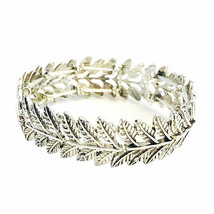 Arizona Women&#39;s Silver Tone Metal Stretch Bracelet Silver Leaves New - £14.77 GBP