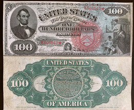 Reproduction $100 United States Note 1869 Lincoln Currency Legal Tender Copy - £3.18 GBP