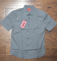 HUGO BOSS Uomo Ermino Manica Corta Casual Slim Grigio Stretch Cotone MAG... - $59.39