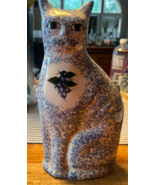Vintage Blue 80&#39;s White Cat Speckled Sponge Painted Statue Figurine Porc... - €16,96 EUR