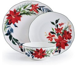 NEW Mikasa Merry Poinsettia Christmas Holiday Bone China Service / 4 12 Pieces - $60.00