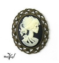 Gothic Lady Skull Cameo 2.25&quot; Pin or Pendant - Day of the Dead Skeleton -Hey Viv - £19.18 GBP