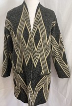 Joan Vass Womens Gray Beige Geometric Open Front Cardigan Sweater Size Medium - £14.54 GBP