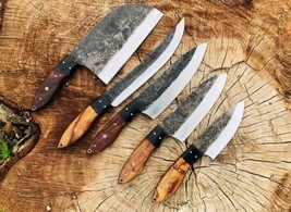 5 BBQ Knife Kitchen Knives Hand Forged Carbon Steel Black Chef&#39;s Knife Set - £94.14 GBP