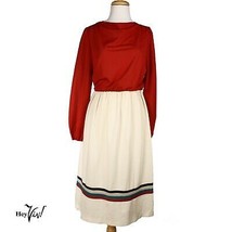 Vintage Toni Todd Dress - Red Long Sleeve w Ivory Skirt - Sz 12 M - Hey Viv - £30.11 GBP