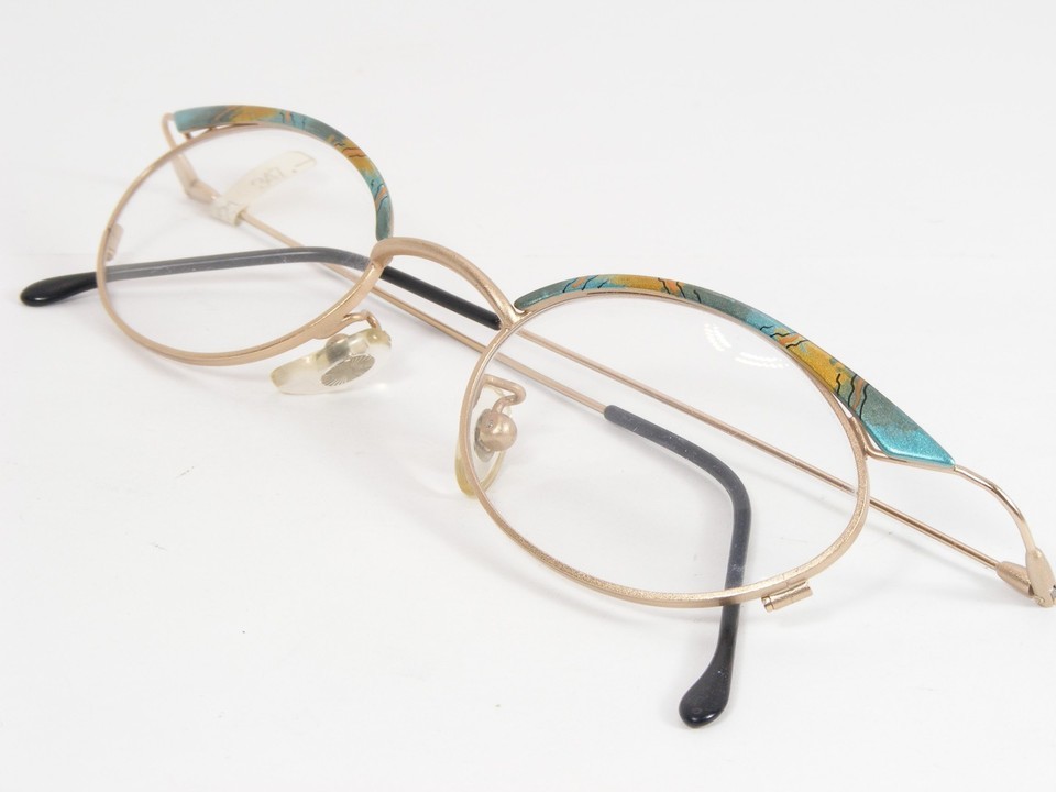 Vintage Pale Gold /Turquoise / MULTICOLOR UNIQUE RARE EYEGLASSES FRAME 46-20-140 Item image 4