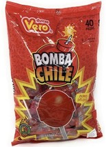 Vero Bomba Chile Paletas Fresa Flavor Mexican Hard Candy LolliPops 40 pcs - £11.80 GBP
