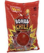 Vero Bomba Chile Paletas Fresa Flavor Mexican Hard Candy LolliPops 40 pcs - £11.75 GBP