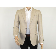 Men Sport Coat by Berlusconi Turkey Soft European Plaid #AT77 04 Tan Brown Linen image 2
