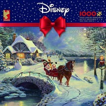 Thomas Kinkade Mickey Minnie Mouse Sleigh Ride 1000 Puzzle Ceaco Disney NEW - $19.95