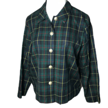 Kathie Lee Vintage Button Up Collared Blazer Top ~ Sz 12 ~ Green ~ Plaid - $15.29