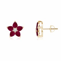 ANGARA Ruby Pear-Shaped Stud Earrings with Diamond in 14K Gold (Grade-A, 4x3mm) - £571.17 GBP