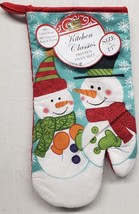 Printed Kitchen Oven Mitt (13&quot;) Christmas, 2 Snowmen On Blue &amp; Snowflakes, Bh - £6.37 GBP