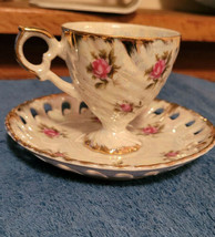 Vintage Lefton China Hand Painted 1423 Roses Tea Cup Saucer Collectible Decorate - £11.84 GBP